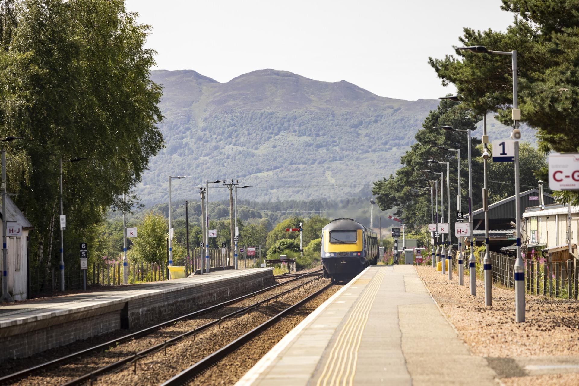 A train approaching a station.