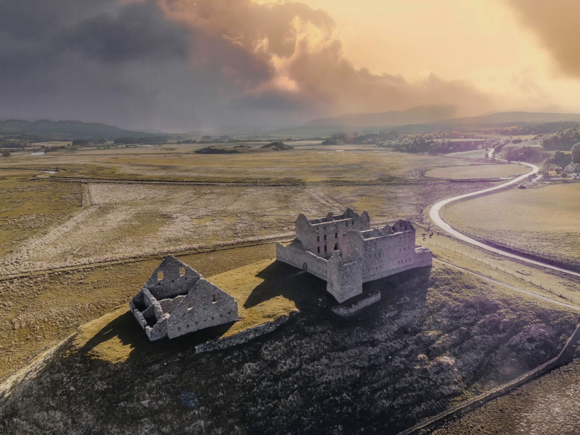 An aerial view of Ruthven Barracks looking north towards Insh Marshes.