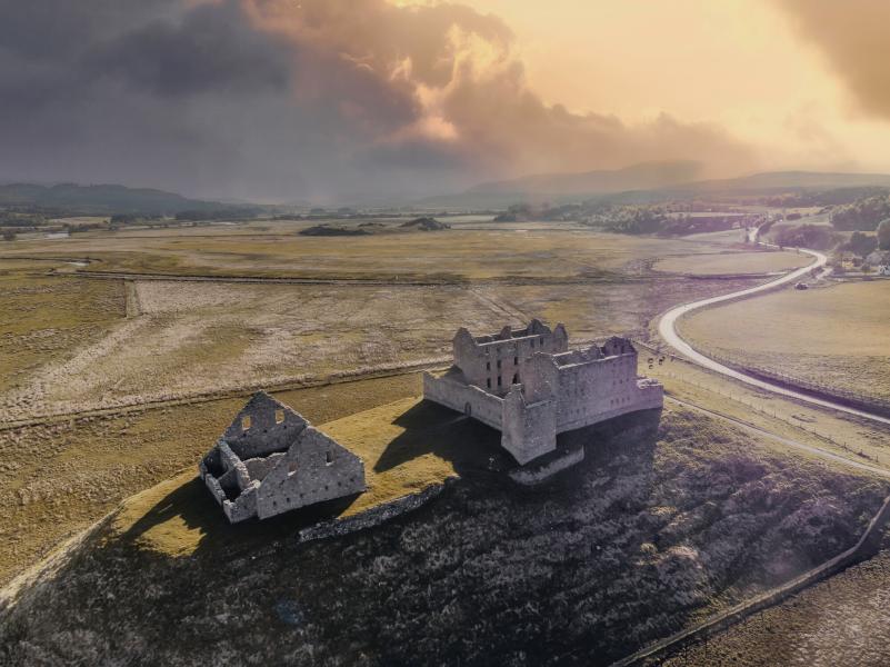 An aerial view of Ruthven Barracks looking north towards Insh Marshes.