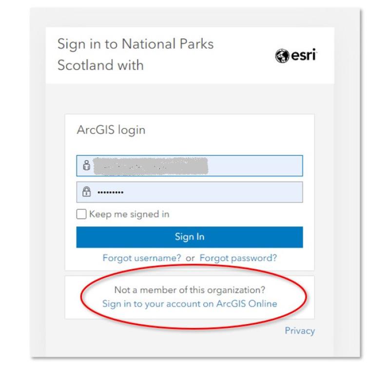 Image of the sign in screen on Arc GIS
