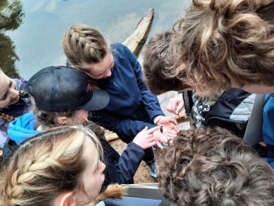 Kingussie High School Junior Rangers with a leech