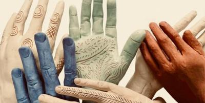 Various coloured ceramic hands