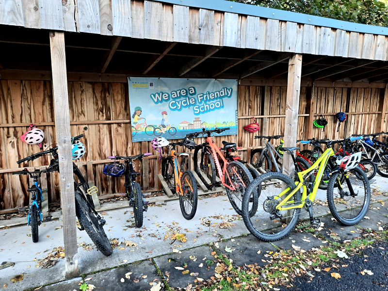 Bikes parked at Carrbridge Primary School.