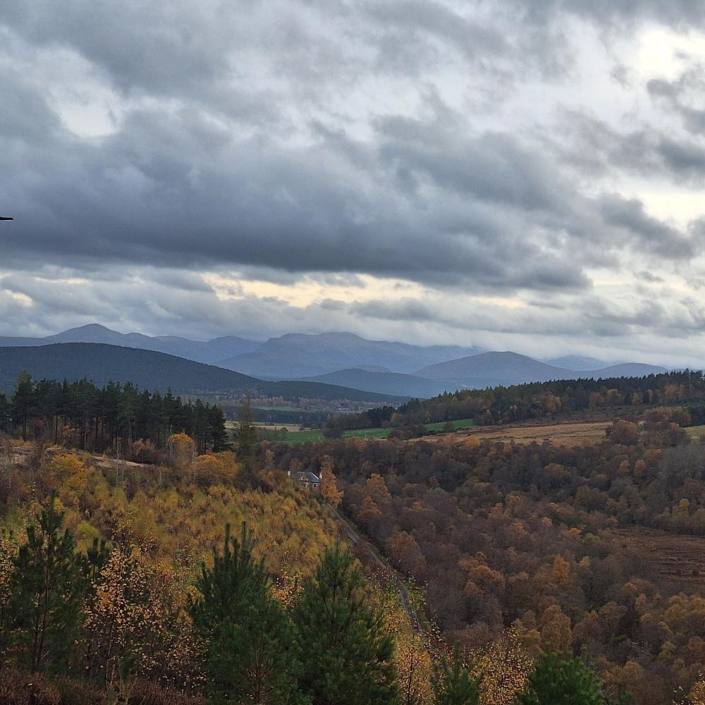 View looking down Glenbeg towards the Cairngorms.