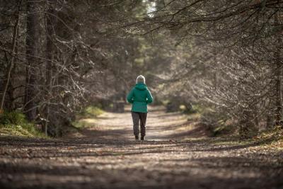 A person walking in Anagach Woods