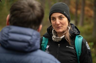 Park ranger chatting to a member of the public
