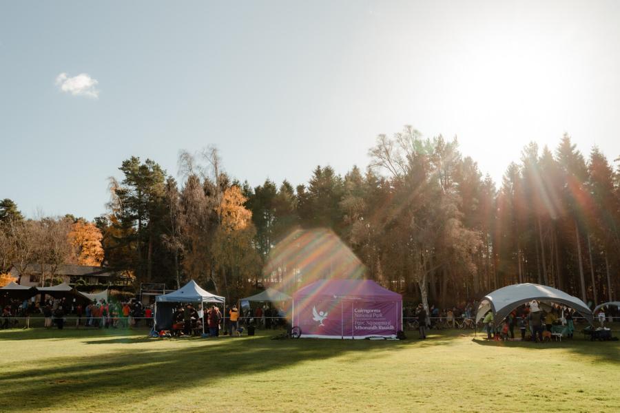 Cairngorms National Park branded gazebo set up at the Hill to Grill 2024 event.