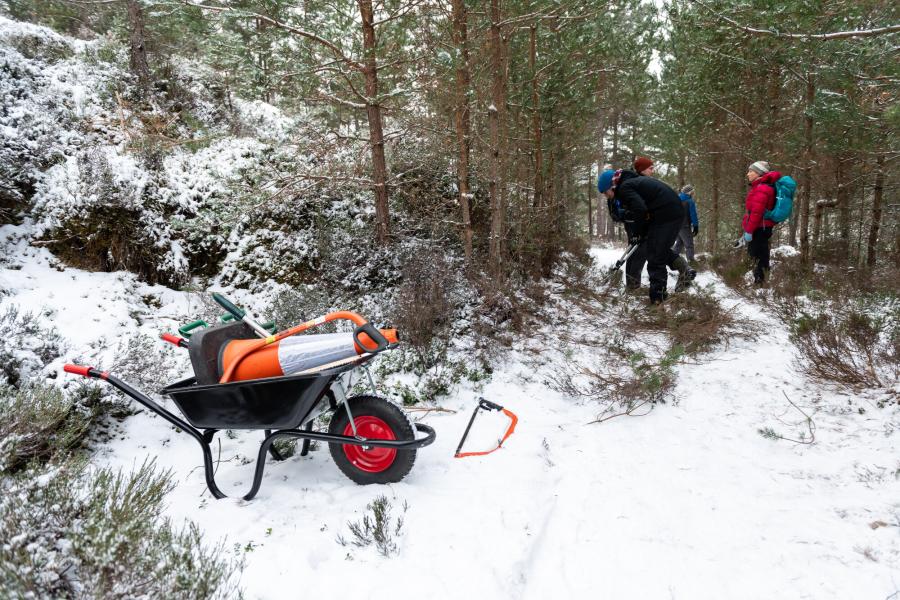 Volunteers working on the Speyside Way in Anagach Woods, making it more accessible for walkers.