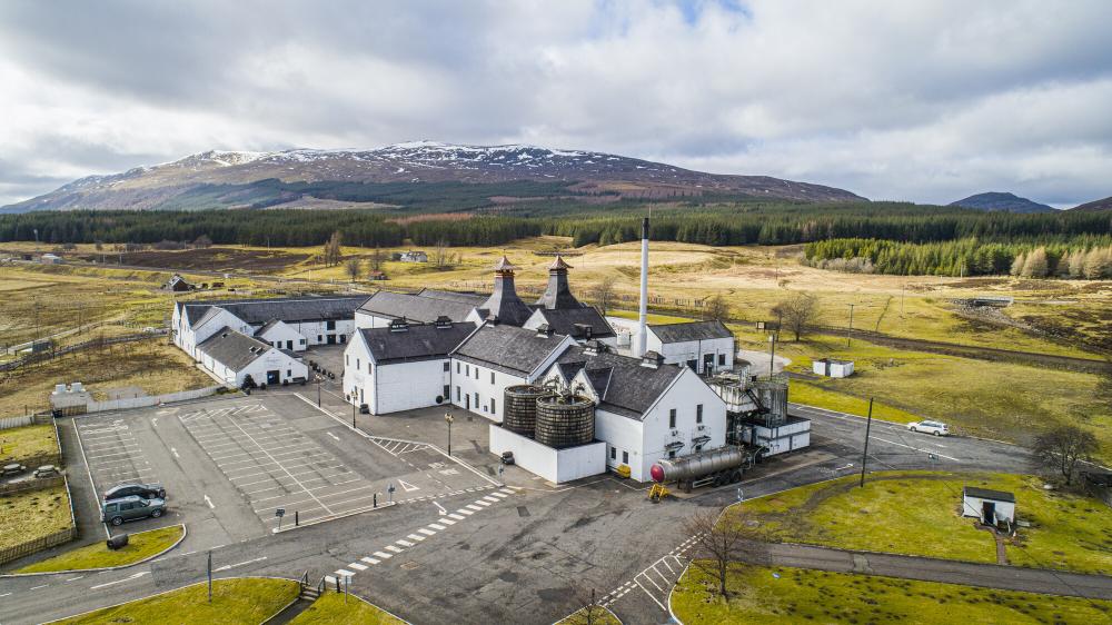 Aerial view of Dalwhinnie distillery.