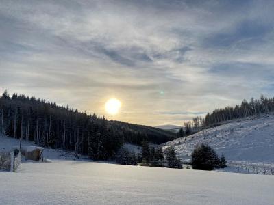 A snow covered landscape in Strathdon.