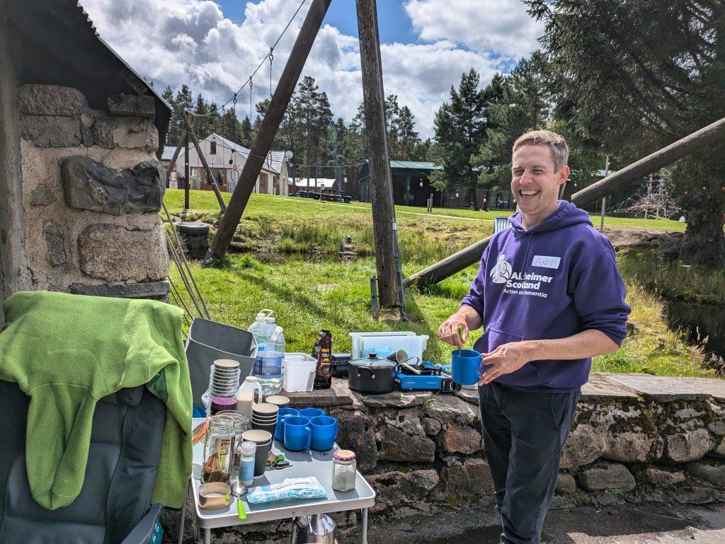 Andy preparing soup and refreshments