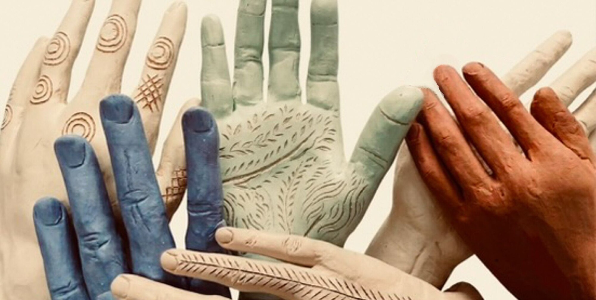 Various coloured ceramic hands