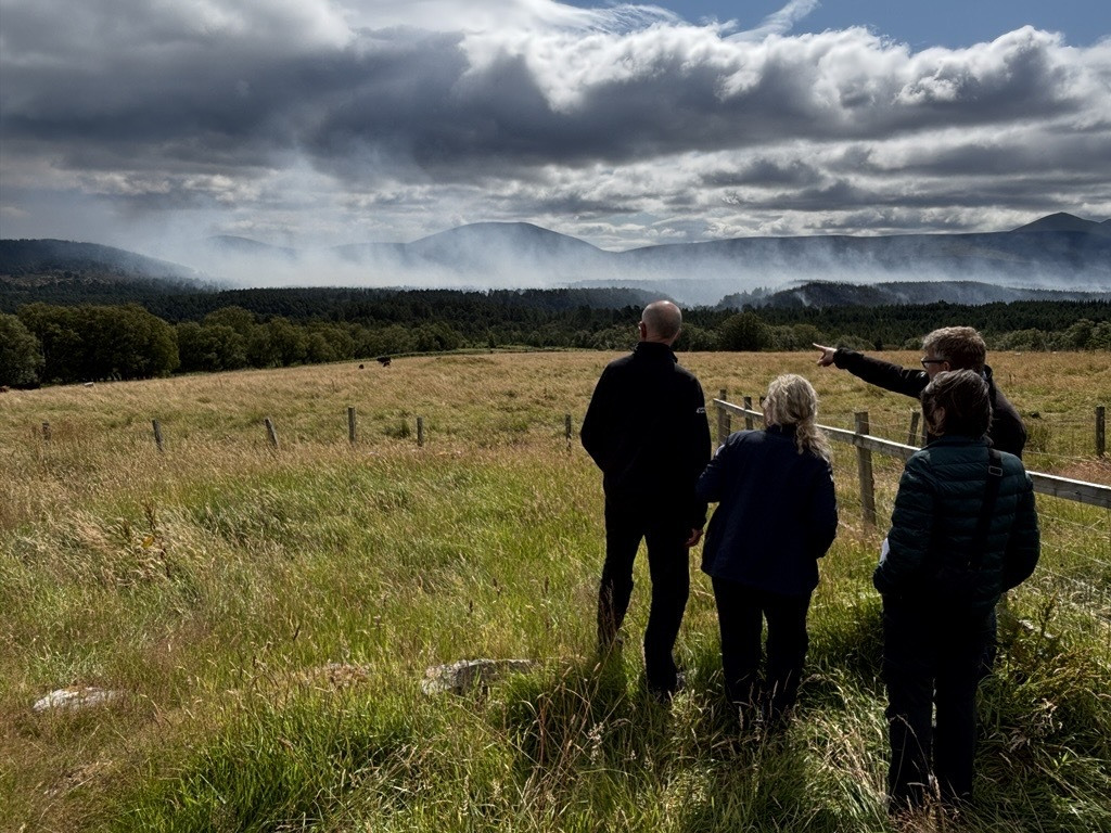 People point out fire smouldering on the hill