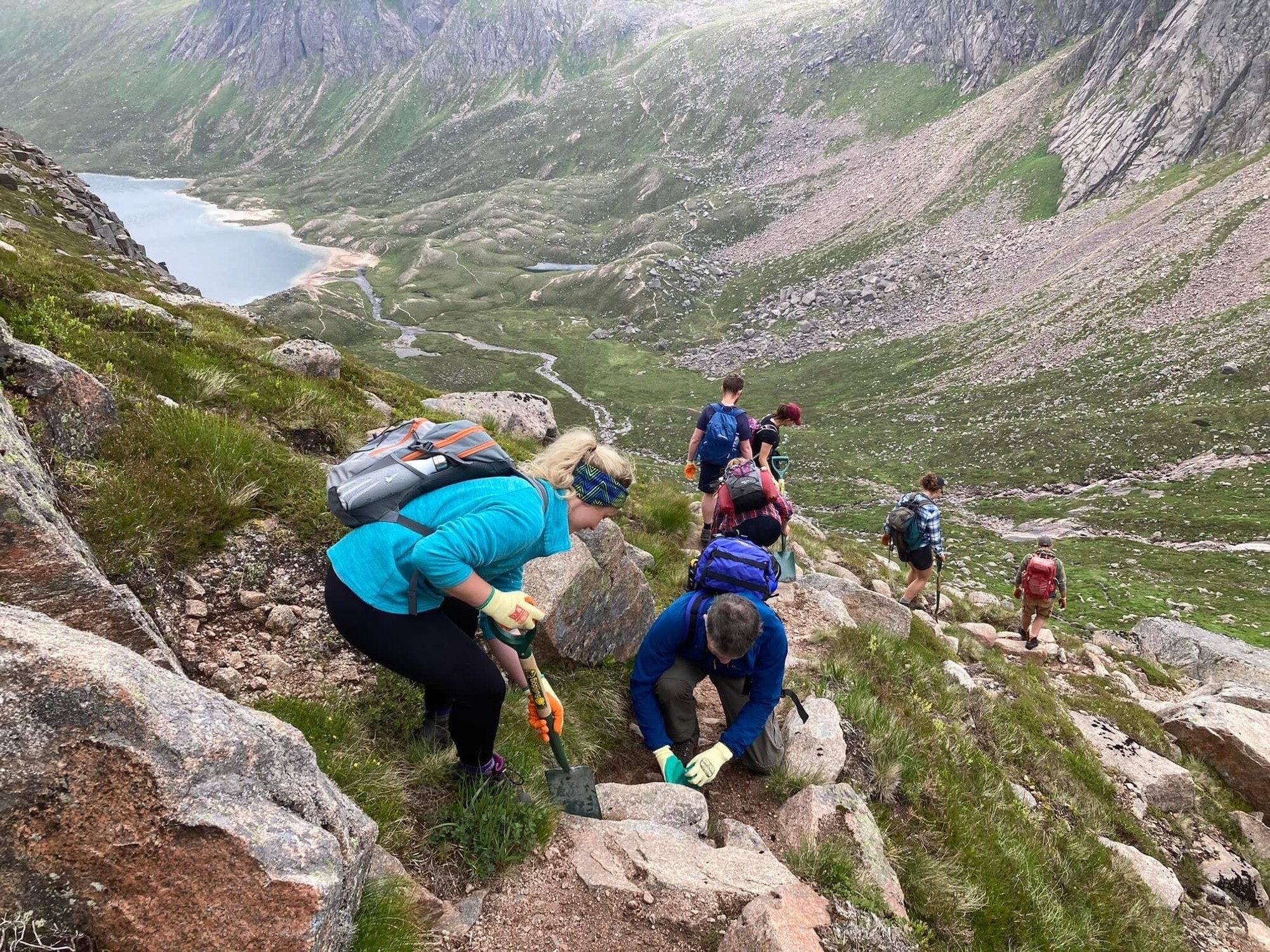 Volunteers maintaining path down to Loch Avon in the Cairngorms