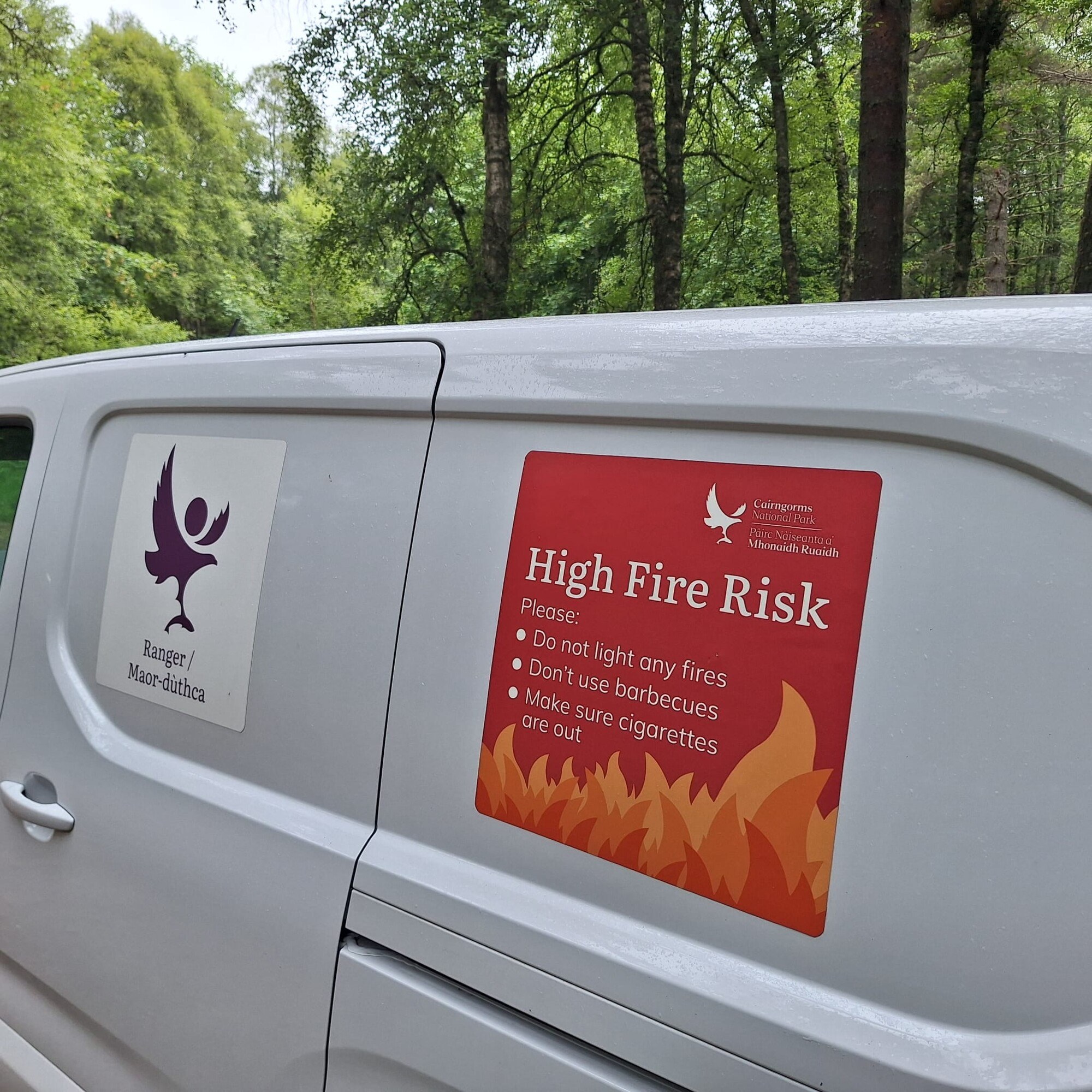 Van with ranger and high fire risk signage