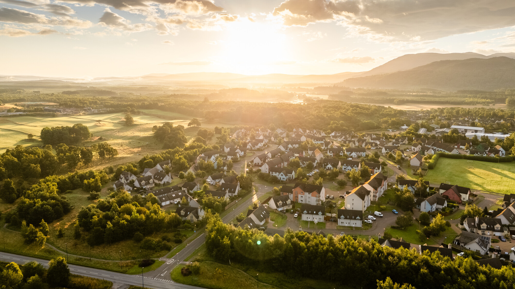 Aerial image of the north of Aviemore and beyond, looking east