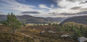 A view of the Braemar landscape, looking towards Ballater, The Cairngorms National Park.