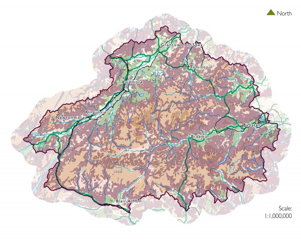 Map showing heather moorland areas